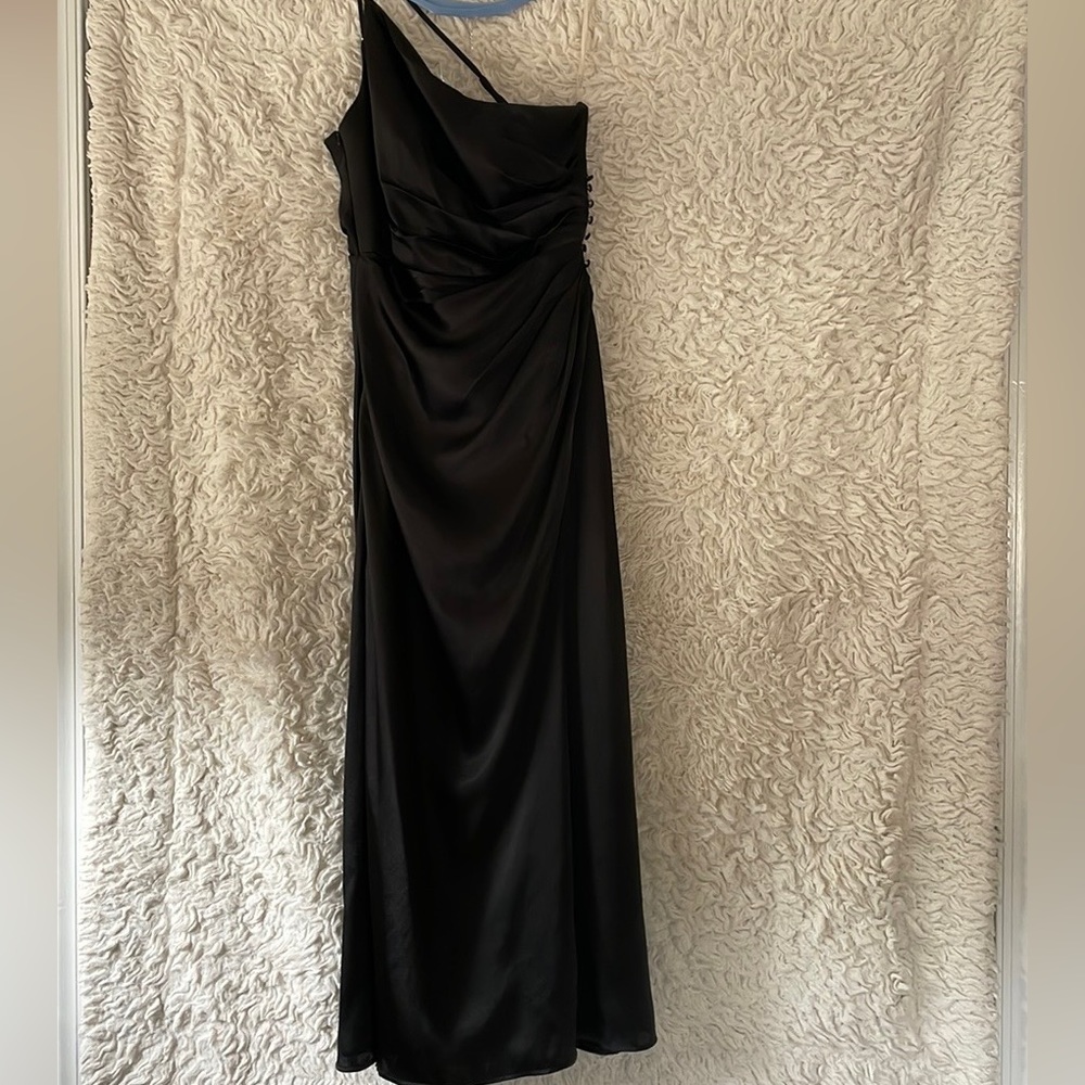 Black, one shoulder, draped, bridesmaid/formal dress